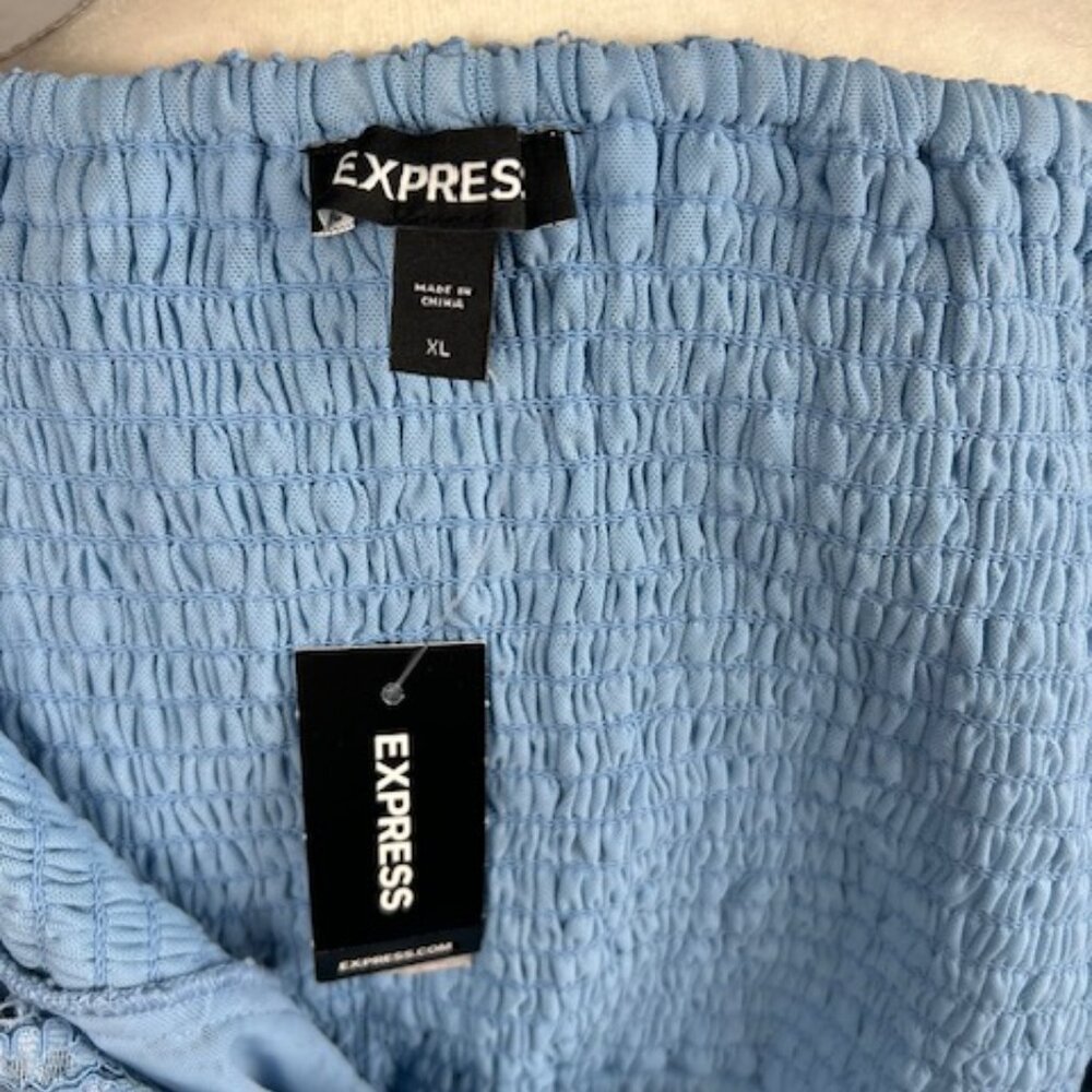 Express Women's XL Lace Cropped Cami Bralette Halter Top Smocked Light Blue - Picture 3 of 4